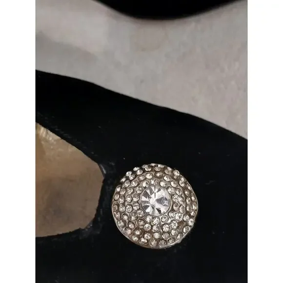 Yves Saint Laurent Black Velvet Jeweled Pointed Toe Heels Size 9.5 Party Vintage - Picture 3 of 16